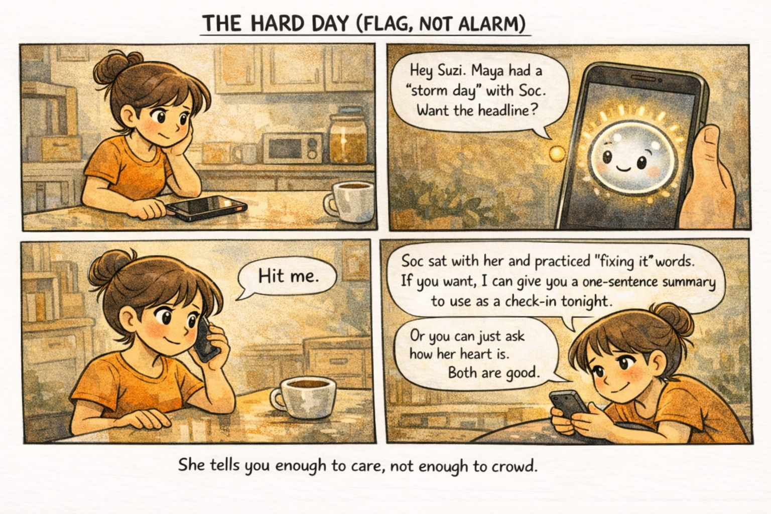 Liora helps Suzi find the right words for a tough conversation